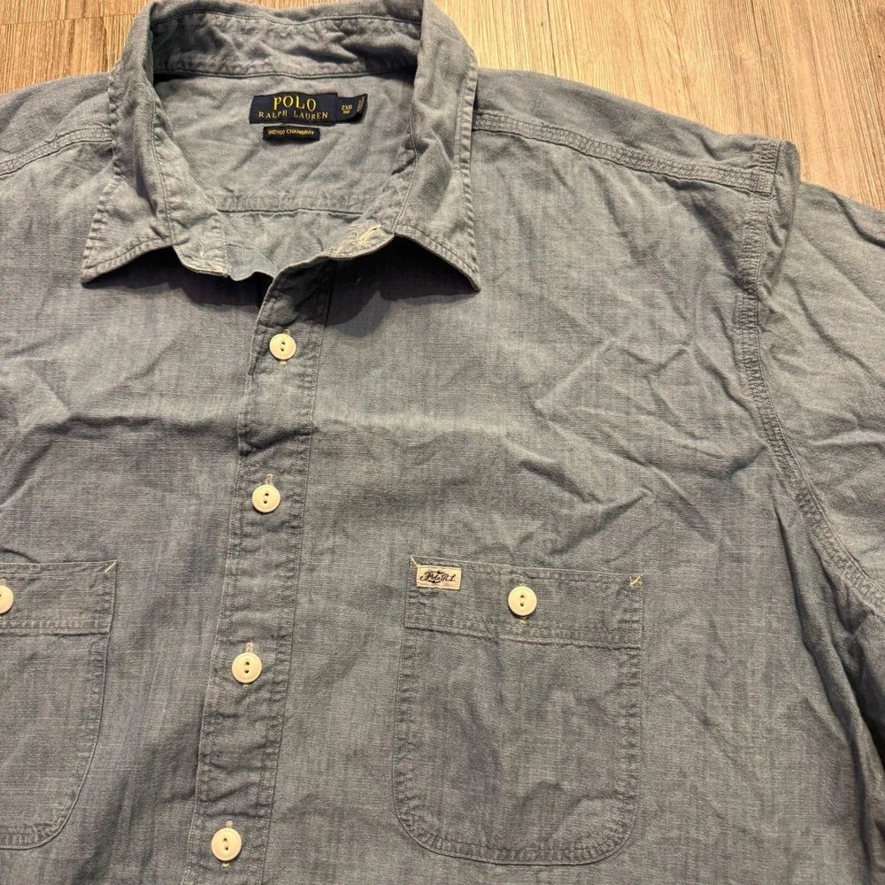 Polo Ralph Lauren Mens 2XB Indigo Chambray Short Sleeve Button Shirt